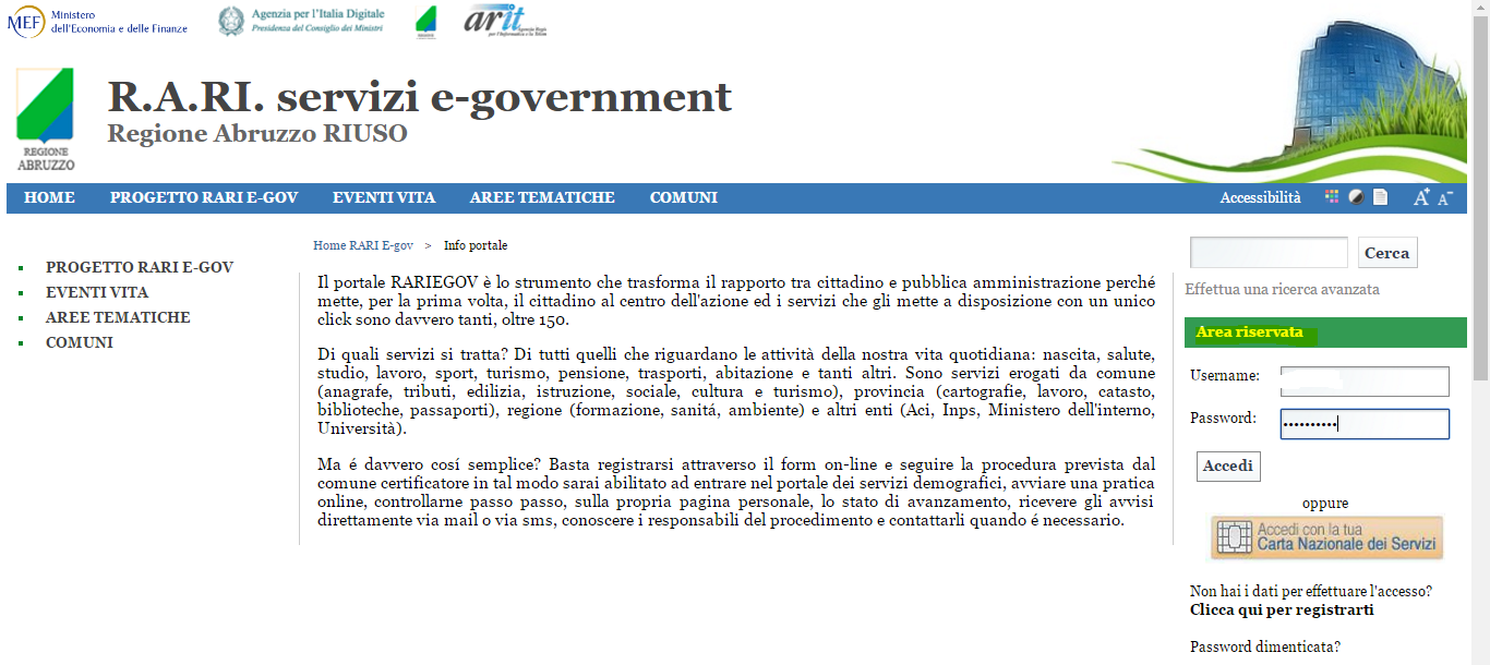 1.2 Accesso tramite url http://www.rari.egov.regione.abruzzo.