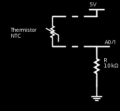 Misure di temperatura: schema Per la misura di temperatura usiamo termistori letti con l ADC interno di Arduino: https://www.arduino.