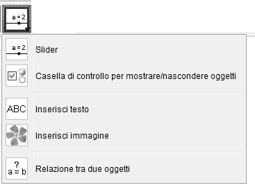 La geometria con Geogebra Introduzione 13 Icona 9 Simmetrico rispetto a una retta. Cliccare sul punto A che deve subire la simmetria e poi sulla retta. Simmetrico rispetto a un punto.