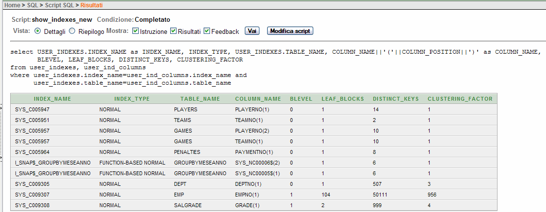 it/twiki/bin/view/public/tecnlgiabasidati#labratri Gli script pssn essere caricati nell interfaccia Web selezinand l icna SQL dal menu principale e successivamente la freccia dell icna Script SQL