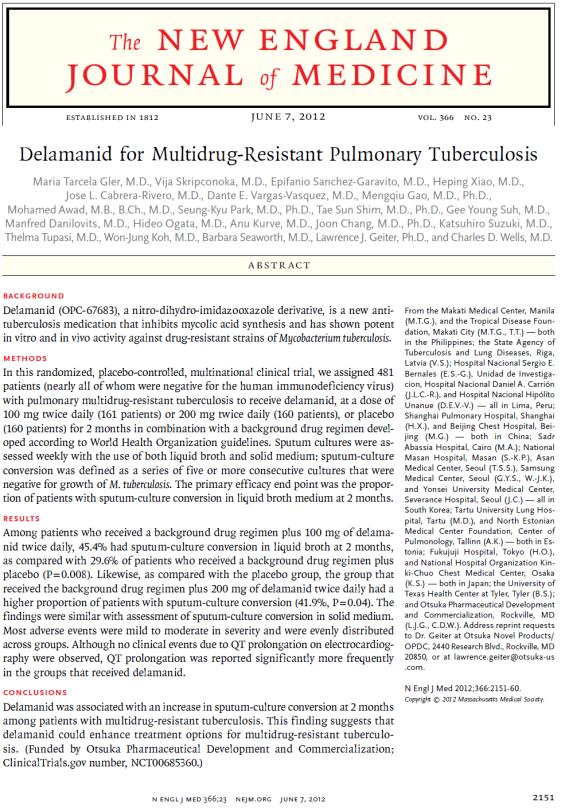 Delamanid Delamanid added to a background MDR-TB regimen improves significantly SS-C conversion at month 2