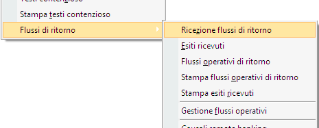 Menù Contenzioso della ricezione dei flussi di ritorno. Fig.