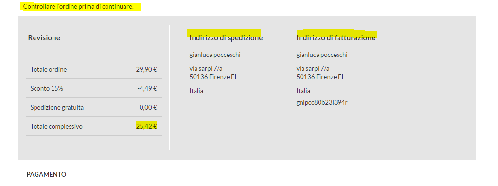 Revisione dati cliente/2 Controllare di aver inserito i dati