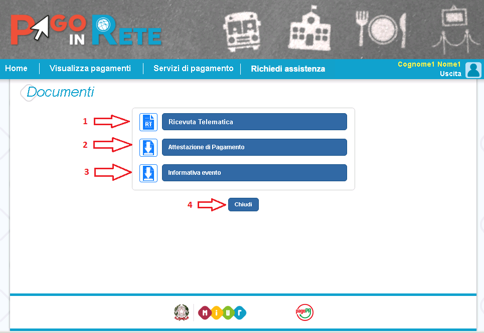 8. Documenti Per ogni avviso visualizzato nella pagina Visualizza pagamenti attivando l icona indicata in figura l utente può accedere alla pagina Documenti nella quale sono