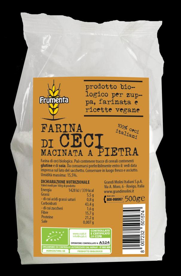 Farina di Ceci Biologica * Per zuppe, farinata e ricette vegane * Con grani biologici 100% italiani * Gluten free * Sacchetto di plastica da 500g + Farina frutto della macinazione di ceci italiani