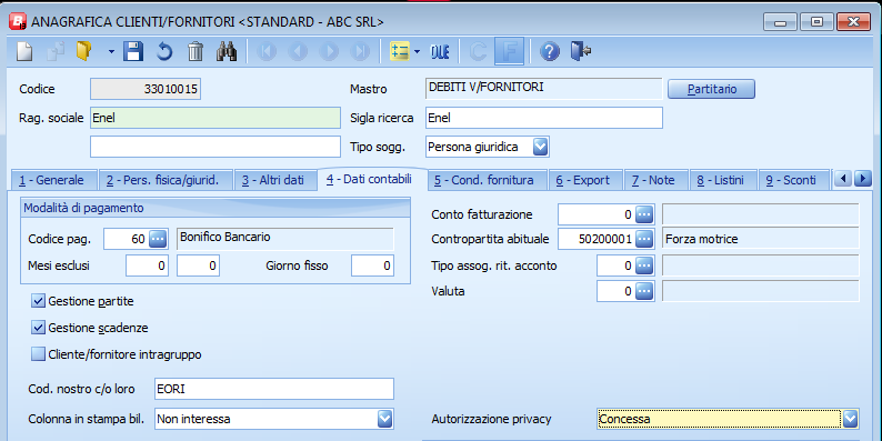 Anagrafica clienti/fornitori In presenza di clienti e o fornitori che sono soggetti non commerciali (enti, parrocchie, società sportive), dotati del solo codice fiscale (che normalmente inizia per 8