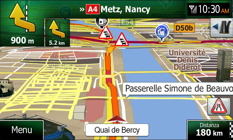 Se dove ci si trova vengono trasmessi dati sul traffico pubblici, Clarion Mobile Map tiene automaticamente in considerazione gli eventi del traffico ricevuti.