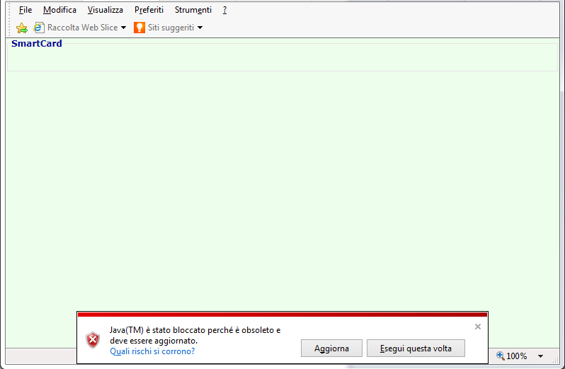 Figura 11: esempio di messaggio plugin di java è obsoleto nel caso si