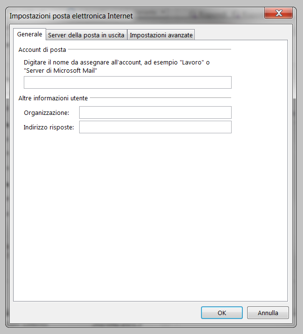 3.2.5 Si aprirà una nuova finestra (il sistema propone un nome per l account che può essere modificato a piacere): Figura 15 Apertura nuova finestra per Altre Impostazioni 3.2.6 Selezionare la tab