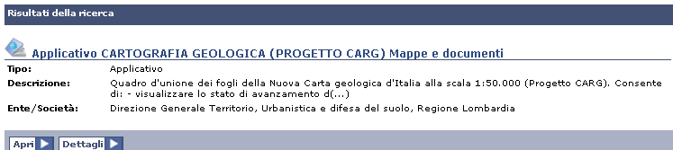 2.1 Applicativo Cartografia Geologica (Progetto CARG) mappe e documenti Dal tasto apri si accede all applicativoprincipale del Progetto, la cui schermata iniziale mostra lo stato di avanzamento dello