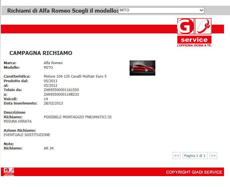 RICHIAMI CASE AUTO Negli interventi devono essere segnalati gli eventuali richiami ufficiali che non