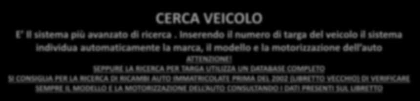 2.2 Inserimento dati per la ricerca Veicolo Sono disponibili 3 modalità di ricerca: CERCA VEICOLO Inserire Targa Auto Dopo aver inserito i dati cliccare sul tasto Cerca CERCA VEICOLO E Il sistema più