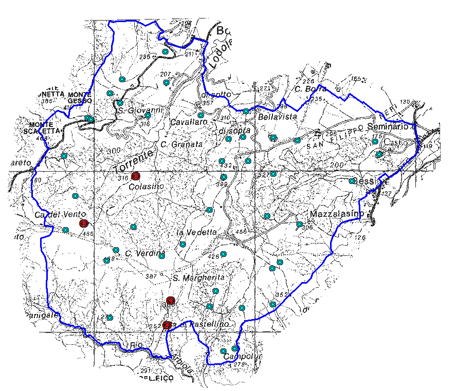 Azienda faunistico Venatoria - Ca del Vento - Relazione Conclusiva di Attività 2013-2014 Pozze e laghetti dell AFV Cà del Vento (in azzurro manutenzione ordinaria, in rosso manutenzione