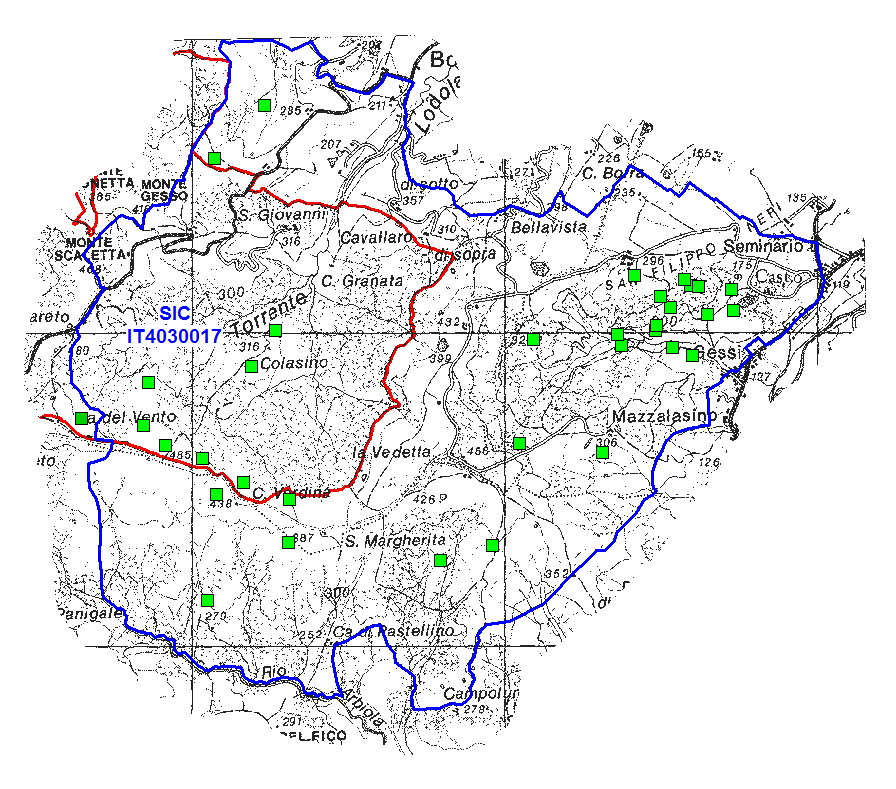 Azienda faunistico Venatoria - Ca del Vento - Relazione Conclusiva di Attività 2013-2014 Coltivazioni realizzate in azienda (In rosso la porzione del SIC ricadente in AFV).