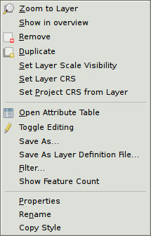 layer - menu 17 Menu con le operazioni (proprietà, editing, salva come nuovo layer.