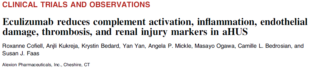 26-week, open-label, non randomized, single-group, multicenter, trial of eculizumab in adult