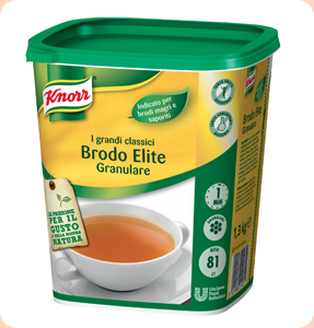 Brodo Elite Codice articolo 6402 6 x 1,3 Kg Preparato per brodo universale in granuli. Il top dei brodi universali: esalta grandemente i gusti di carne.