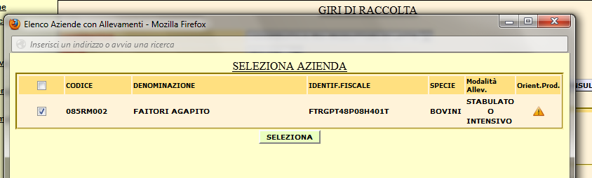 Se si è scelto di inserire un nuovo giro, nella finestra successiva descriverlo, assegnandogli un nome, ad esempio GIRO 3 e premere OK Quindi nella finestra successiva inserire il codice azienda e