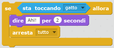 Spiegare che mettiamo 1.2 passi (che corrispondono a 1,2) perché così il gatto va un po' più veloce del topo. Quindi il topo ha poco tempo per raggiungere il cane e salvarsi.