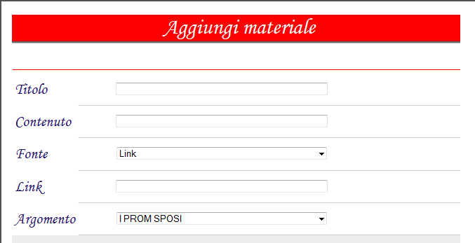 Per caricare il materiale: 1: Premere pulsante Aggiungi Argomento per inserire un nuovo argomento 2: Premere il pulsante Aggiungi Materiale per caricare il materiale su un argomento.