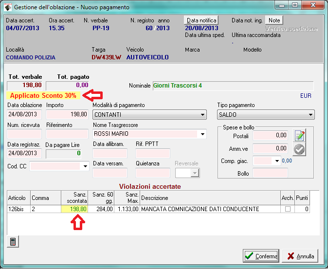 Registrazione manuale dei pagamenti L applicazione dello sconto è automatica.