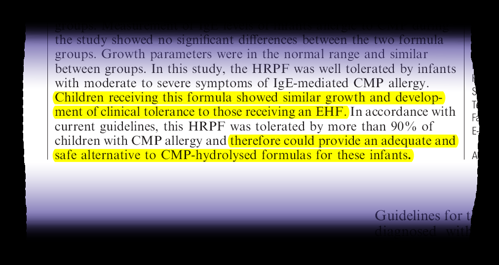 92 children (46 boys) Average age 4,3 months (range 1.1 10.1) All IgE-mediated CMA Open, Randomized, paralel groups Rice-hydrolyzed vs.