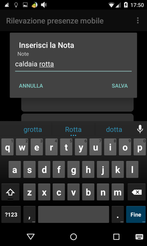 E' possibile anche inserire opzionalmente una nota (Figura 7 e 8) che verrà registrata col transito.