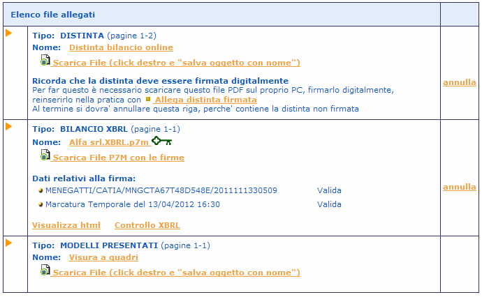 Se il file allegato è corretto viene visualizzata una scheda con i dati di verifica della firma digitale.