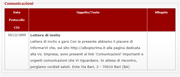 5.5 Comunicazioni La procedura consente di visualizzare tutte le comunicazioni intercorse tra il Fornitore e l Ente.