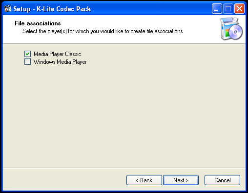 Assieme ai codec, verrà installato un player (riproduttore di contenuti multimediali), se si sceglie di volerlo abbinare a determinati file multimediali vistate la casellina Media Player Classic, in