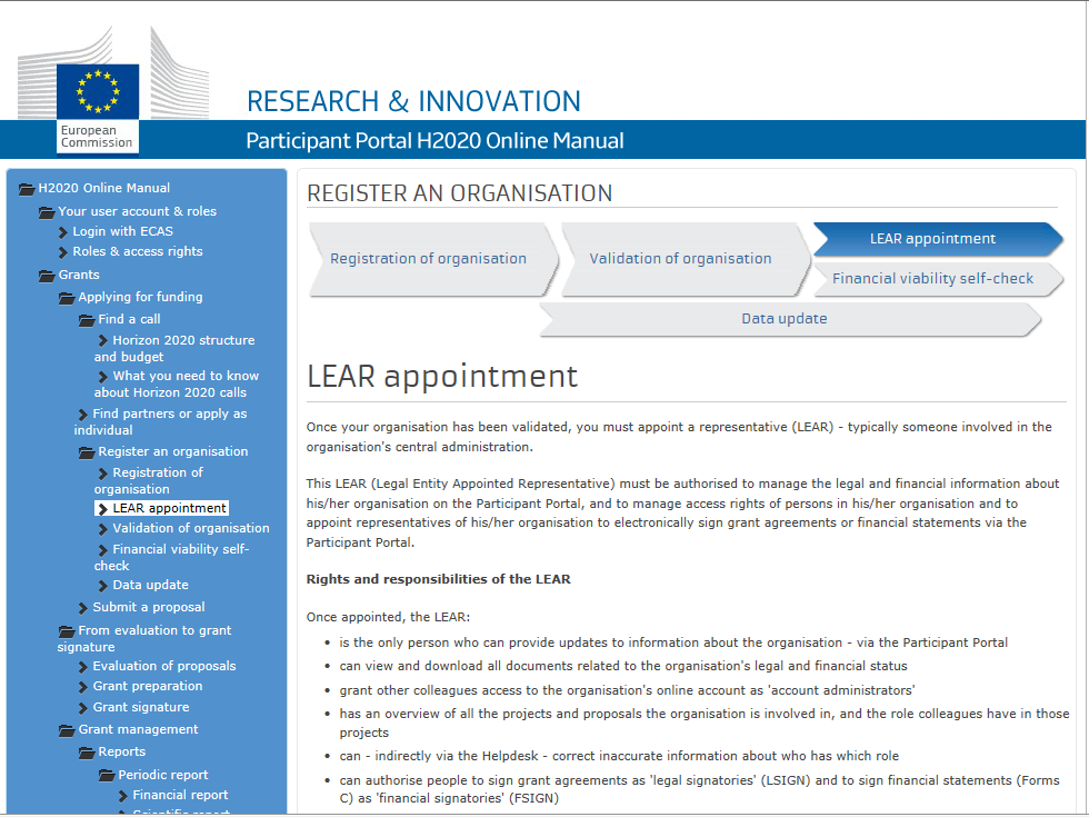 ADEMPIMENTI LEGALI E FINANZIARI NOMINA LEAR http://ec.europa.