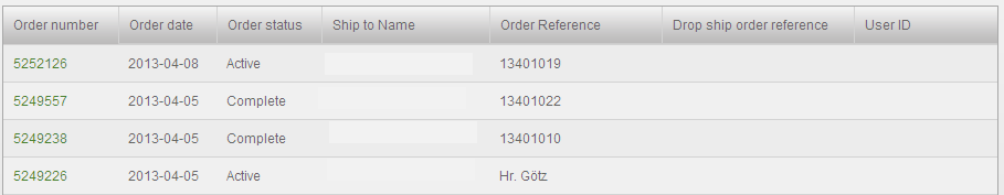 Ordering code Order reference Drop shop order reference Invoice number Storico lista ordini: Solo ordini chiusi = mostra tutti gli ordini evasi Mostra solo gli ordini in stand-by = Mostra tutti gli