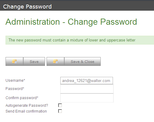 Hai due possibilità: a) Inserisci la nuova password manualmente in Password e Conferma password. Poi salva e chiudi. Devi informare lo user del cambio password.