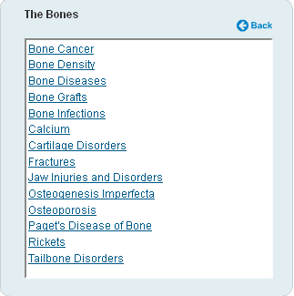 Entrando in Health Topics SI APRE UNA FINESTRA CON LA LISTA COMPLETA DELLE