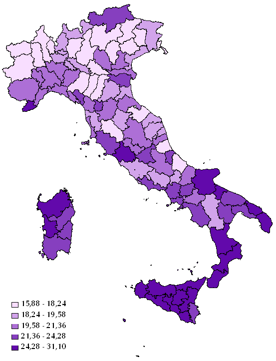 Graf. 1 Incidenza del commercio sul totale degli occupati per provincia in Italia (2009; valori in %) Fonte: Elaborazioni Istituto G. Tagliacarne su dati Asia unità locali 2009 (Istat) Graf.