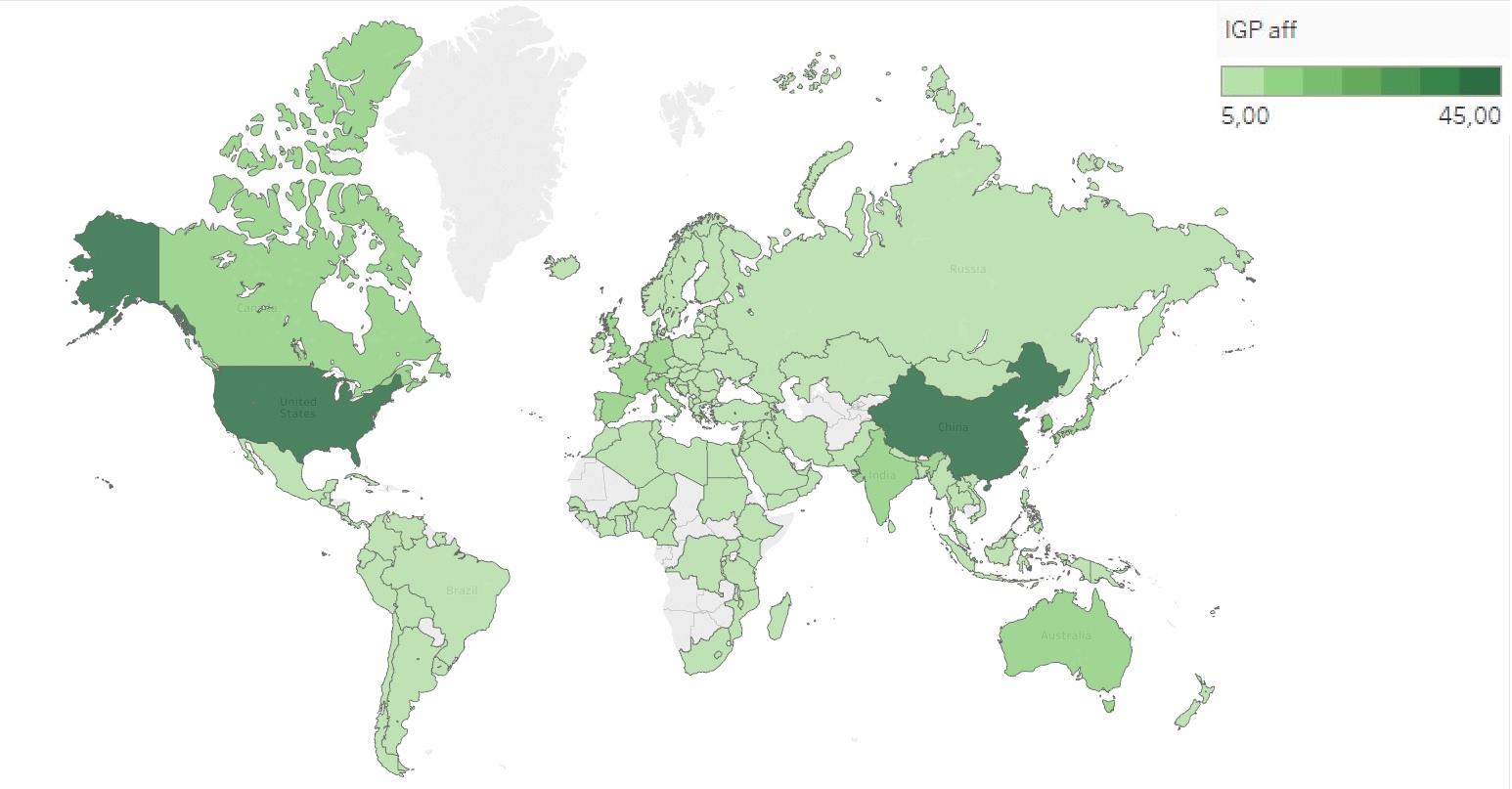 INDICE IGPAff Popolazione ricercatori Quest anno, solo 135 nazioni su 154 Paesi hanno ottenuto un punteggio non nullo.