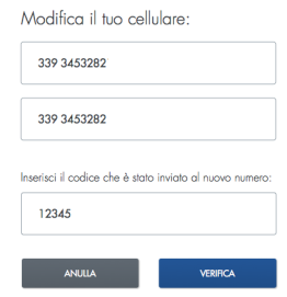 Dopo l inserimento e la selezione del tasto OK viene inviato un SMS al numero indicato, riportante un codice di verifica per la validazione.