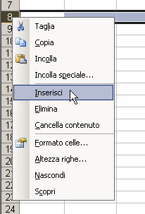 Inserire ed eliminare righe e colonne Per inserire una riga (colonna) si seleziona quella al di sopra (a destra) della quale si vuole posizionare la nuova, si clicca con il