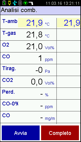 Premere Attesa per Salvare Se la caldaia è di tipo C Inserire la sonda nella presa d aria di mandata Toccare Analisi Comb.