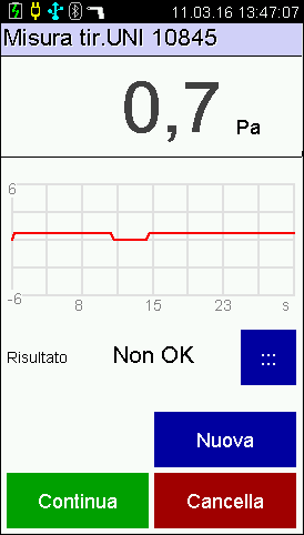 Misura Tiraggio UNI 10845 correlato a 20 C con calcolo della media su 3 misure Avviare la funzione Misura Tir.