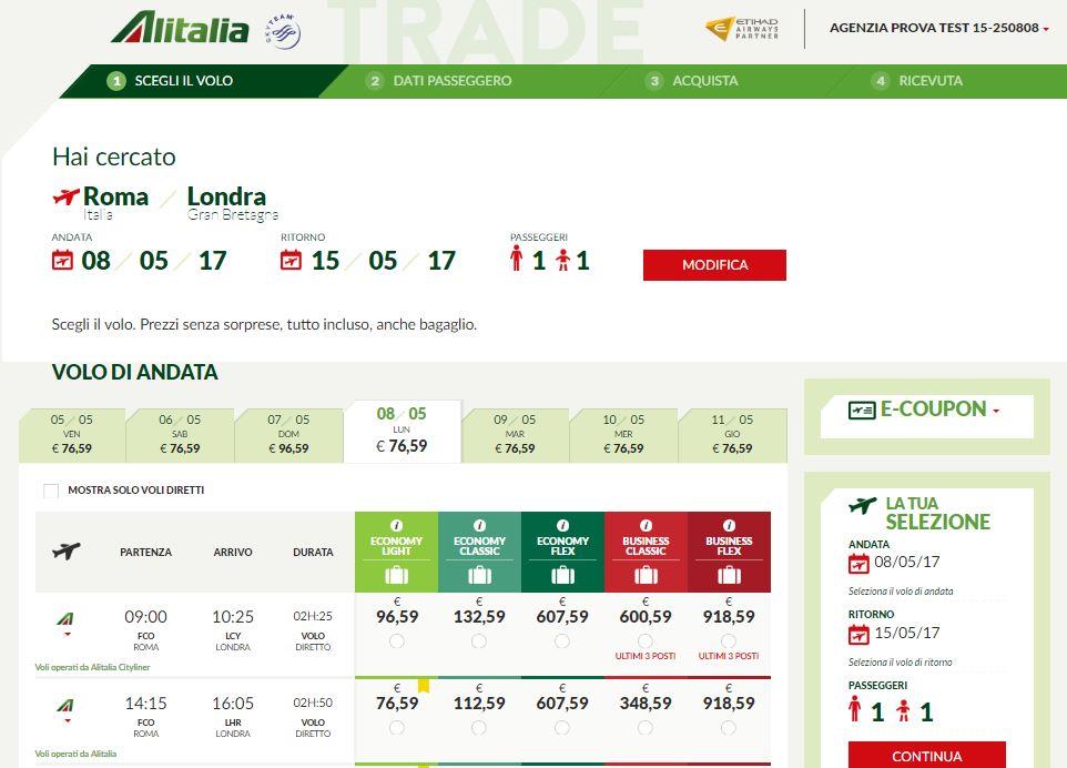 Flusso di prenotazione e acquisto - Step e Usa il form di booking per avviare la ricerca dei voli.