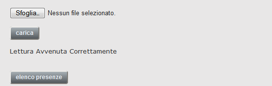 SI aprirà una nuova pagina in cui sono visualizzati i partecipanti al corso come mostrato nei capitoli precedenti: Cliccando su Carica presenze da File Penna Ottica possiamo caricare il file TXT