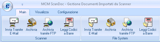 Caricamento da Scanner Nel menu Main sono presenti le funzioni di scansione/lettura files ed invio mail o archiviazione.