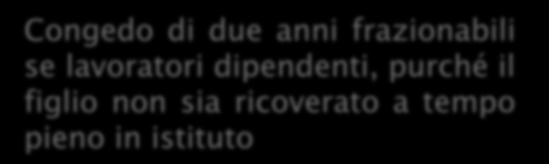 Congedo di due anni frazionabili se lavoratori dipendenti, purché il figlio non sia ricoverato a tempo pieno in istituto Prolungamento del periodo di astensione facoltativa dal lavoro del genitore, o