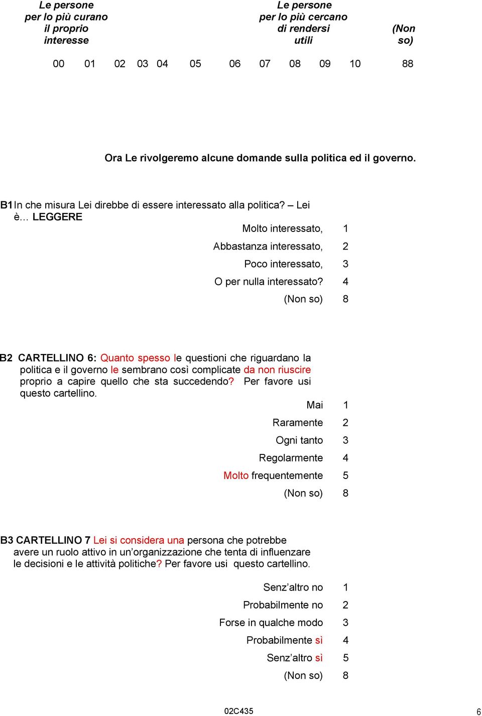 4 B2 CARTELLINO 6: Quanto spesso le questioni che riguardano la politica e il governo le sembrano così complicate da non riuscire proprio a capire quello che sta succedendo?