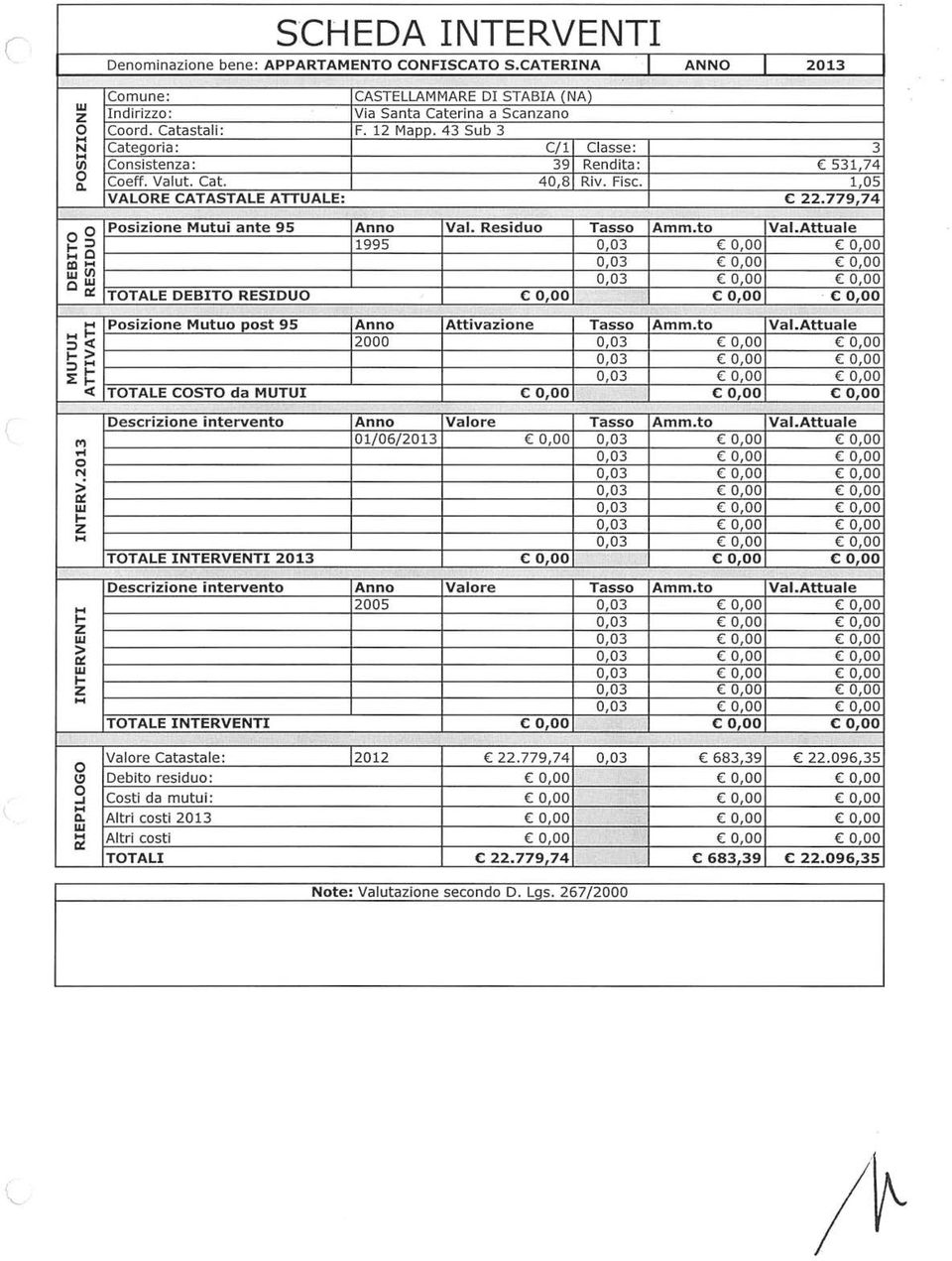 t Vai.Attuale t-=> 1995 -e C IX) l-c tll c TOTALE DEBITO RESIDUO c 0,00 c 0,00. c 0,00 C Psiine Mutu pst 95 Ann Attivaine Tass Amm.t Vai.Attuale C 2000 ::::>> C =>t-.