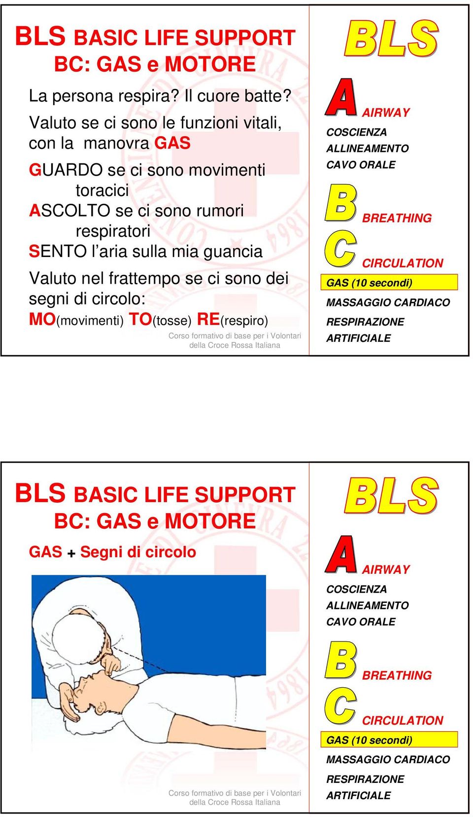 ASCOLTO se ci sono rumori respiratori SENTO l aria sulla mia guancia Valuto nel frattempo se ci