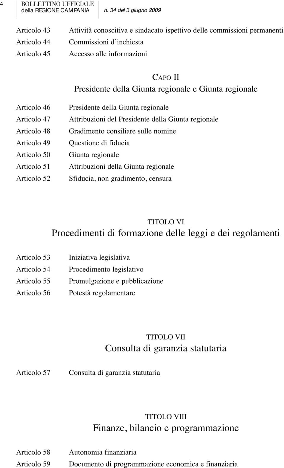 Giunta regionale Gradimento consiliare sulle nomine Questione di fiducia Giunta regionale Attribuzioni della Giunta regionale Sfiducia, non gradimento, censura TITOLO VI Procedimenti di formazione