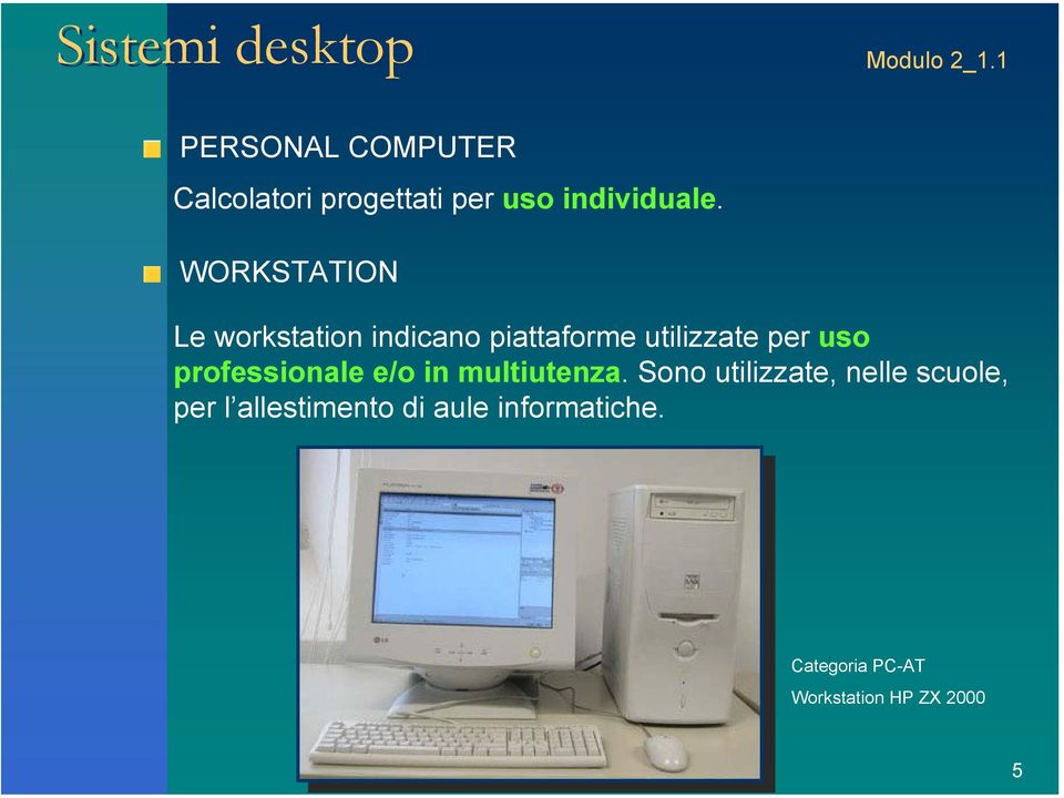 WORKSTATION Le workstation indicano piattaforme utilizzate per uso