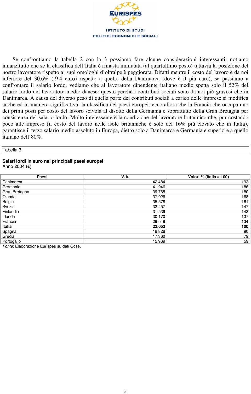 Difatti mentre il costo del lavoro è da noi inferiore del 30,6% (-9,4 euro) rispetto a quello della (dove è il più caro), se passiamo a confrontare il salario lordo, vediamo che al lavoratore